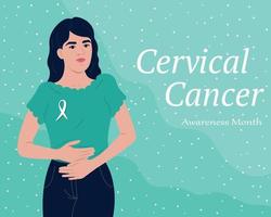 Ovarian Cancer Awareness Month in England. Ovarian Cancer Awareness Ribbon. A woman and a symbol of health. Vector flat illustration.