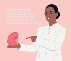 African-American nephrologist, scientist researches glomerulonephritis, pyelonephritis, urolithiasis, polycystic kidney disease, kidney failure. Digital treatment of kidney failure. vector