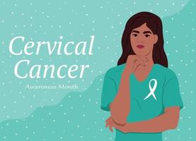 Latin American woman and symbol of health. Ovarian Cancer Awareness Month in England. Ovarian Cancer Awareness Ribbon. Vector template for banner, greeting card, poster with background.