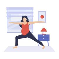 Flat design of pregnant woman practicing yoga at home vector