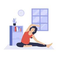 plano diseño de embarazada mujer practicando yoga a hogar vector