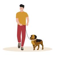 hombre caminando con mascota vector