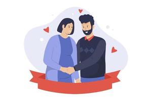 Flat illustration of husband touching the belly of his pregnant wife vector