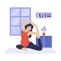 plano diseño de embarazada mujer practicando yoga a hogar vector