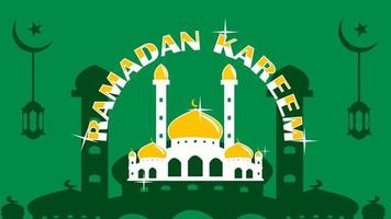 Ramadan Kareem Background with Mosque Icon Green Vector Illustration. Islam Holy Month Ramadan Kareem Wallpaper