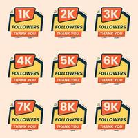 thank you followers celebration banner design vector 1k to 9k followers label set