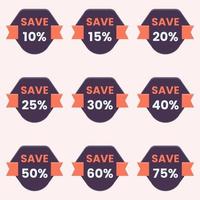save different percent discount sticker and price tag set vector