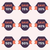 save different percent discount sticker and price tag set vector