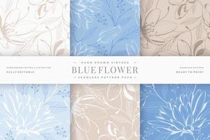 hand drawn blue flower seamless pattern pack vector