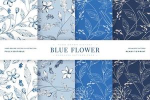 hand drawn vintage blue flower seamless pattern pack vector