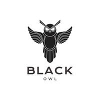 flying owl wings black night nocturnal modern minimal logo design icon vector illustration