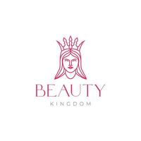 beauty face princess female long hair smile crown kingdom lines logo design icon vector illustration