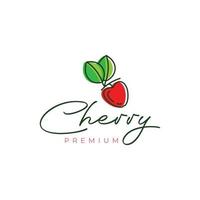 fruit fresh red cherry abstract lines art modern feminine logo design vector icon illustration
