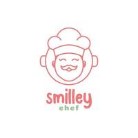 cute mascot chef smile mustache hat pan line art minimal logo design vector