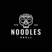 skull bowl noodle spicy food line art minimalist logo design vector