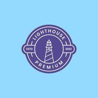 coast sea lighthouse building minimal badge circle vintage logo design vector icon illustration