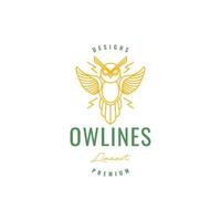 flying owl wings flapping thunderbolt line minimal logo design icon vector illustration