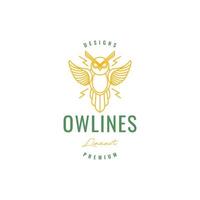 flying owl wings flapping thunderbolt line minimal logo design icon vector illustration