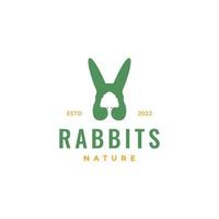 Conejo liebre orejas animales mascotas arboles hojas logo diseño vector icono ilustración