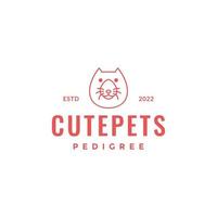head cat pets pedigree cute line minimal logo design vector icon illustration