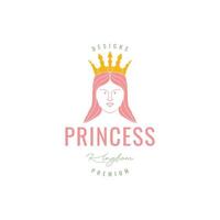 hermosa mujer feminista largo pelo corona princesa minimalista logo diseño icono vector ilustración