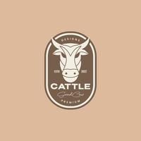 head cow fat meat livestock cattle milk grill roasted badge vintage logo design vector icon illustration