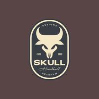 horned skull animal cattle livestock cow badge vintage logo design vector