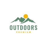 mountain peak high hill forest green sunset afternoon outdoor hipster logo design vector icon illustration