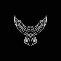 animal pájaro nocturno granero búho aleteo alas oscuro noche línea minimalista geométrico logo diseño vector