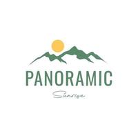 panorámico amanecer montaña colina pico naturaleza relajarse logo diseño vector icono ilustración