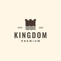 castle monument kingdom and water wave lake hipster vintage logo design icon vector illustration