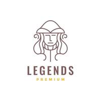 old legent ancient nobleman lord long hair man minimalist line logo design vector