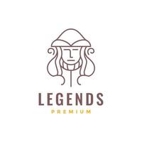 old legent ancient nobleman lord long hair man minimalist line logo design vector