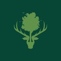 salvar el mundo animal ciervo con cuernos arboles florero ollas bosque cuidado logo diseño vector