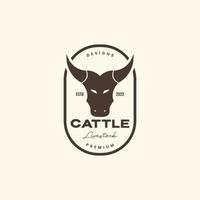 face angry cow horned livestock cattle farm badge simple vintage logo design vector icon illustration