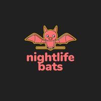 flying night bats cute mascot logo design vector icon illustration