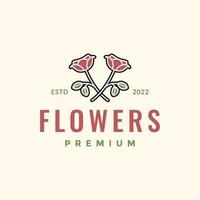 plant flowers rose gardening retro vintage hipster style logo design vector