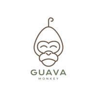 mascota guayaba mono maní línea mínimo logo diseño vector