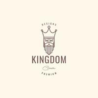 old guy long bearded mustache king crown kingdom hipster mascot cartoon logo design vector icon illustration