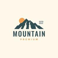 mountain hill peak sunset panoramic landscape outdoor hiking simple vintage logo design vector icon illustration