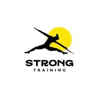 man training sport culture jojutsu stick strong health logo design vector icon illustration