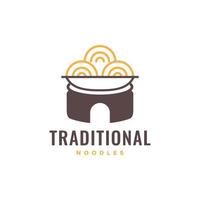 traditional stove village kitchen noodles bowl pan noodles logo design vector