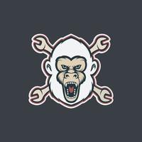 monkey primate roar wildlife forest animal with automotive wrench logo design vector