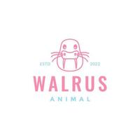 walrus animal sea ocean water cute line logo design vector icon illustration