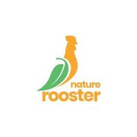 rooster chicken poultry leaves wings modern logo design vector icon illustration