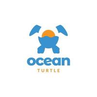 Oceano Tortuga puesta de sol plano moderno rescate salvar futuro logo diseño vector icono ilustración