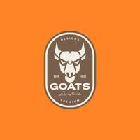 head goat skull horned meat livestock badge vintage logo design vector icon illustration
