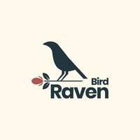 animal bird raven plant flowers rose vintage color simple logo design vector