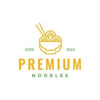 food noodle chopstick bowl delicious taste line simple minimal logo design vector