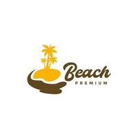 beach coconut trees sand water sea vintage simple logo design vector icon